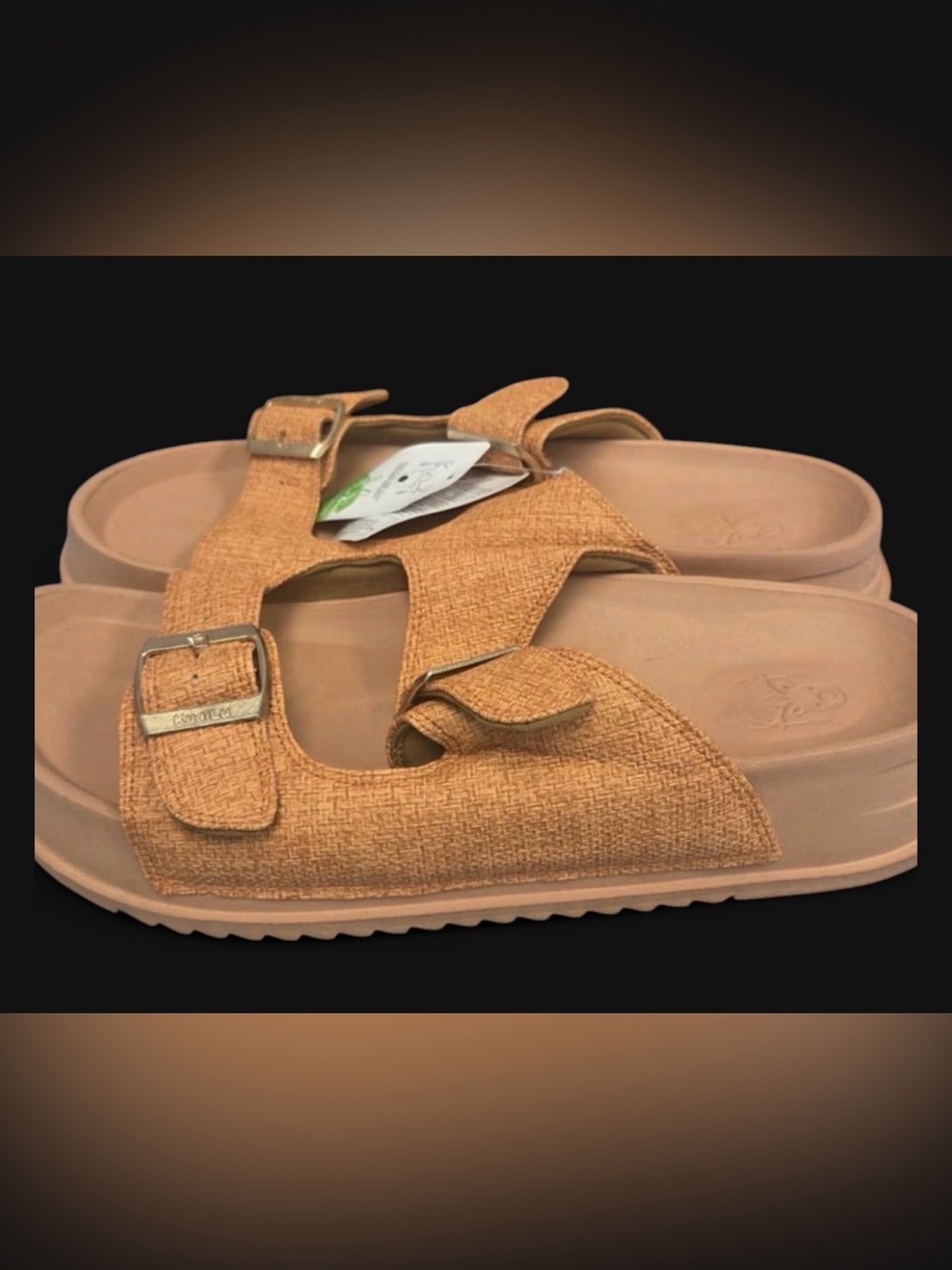 Women’s Casual Tan Slide Sandals with Adjustable Buckles